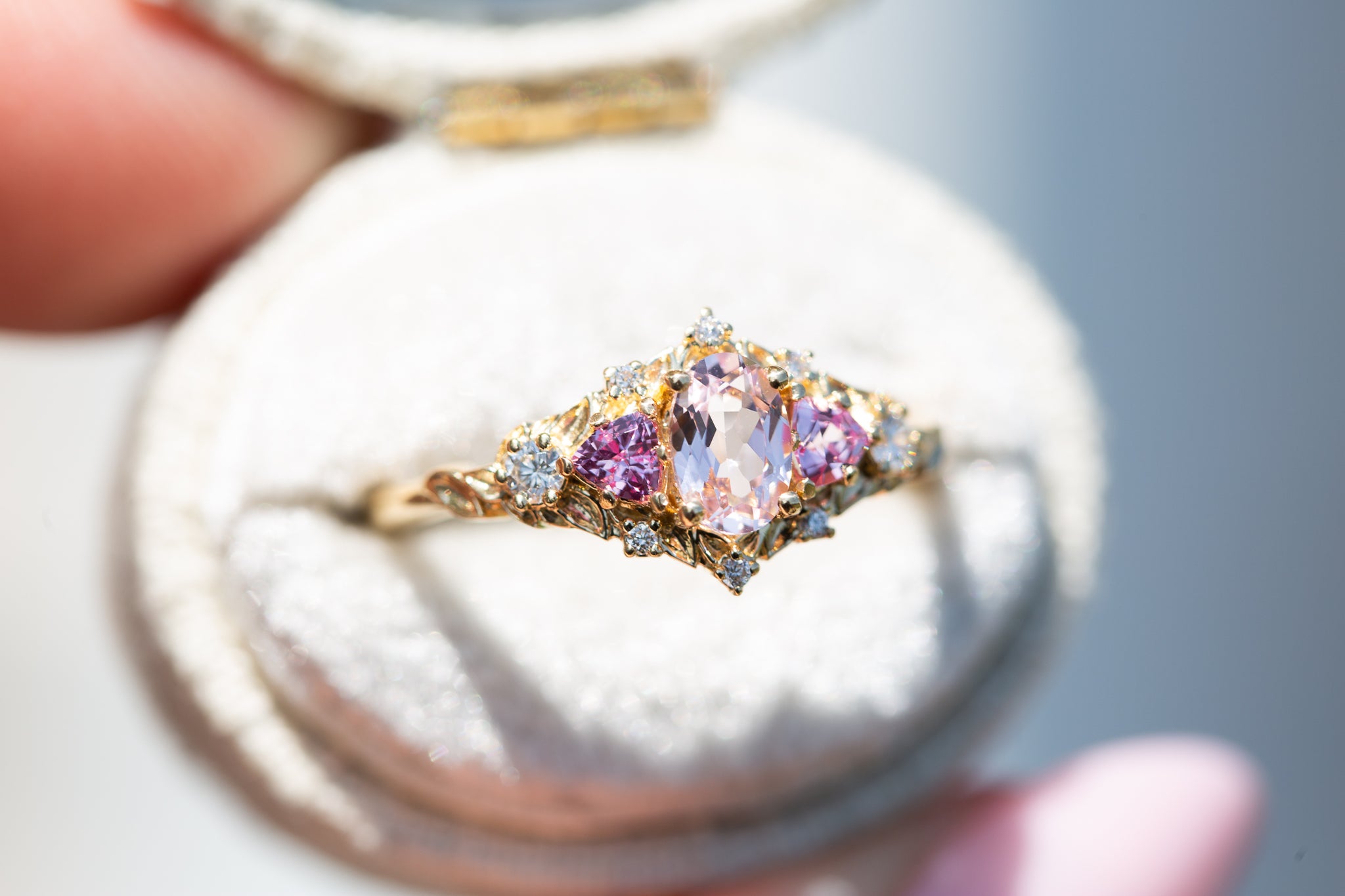 Briar Rose Five Stone setting with lab pink sapphire – Oore Jewelry