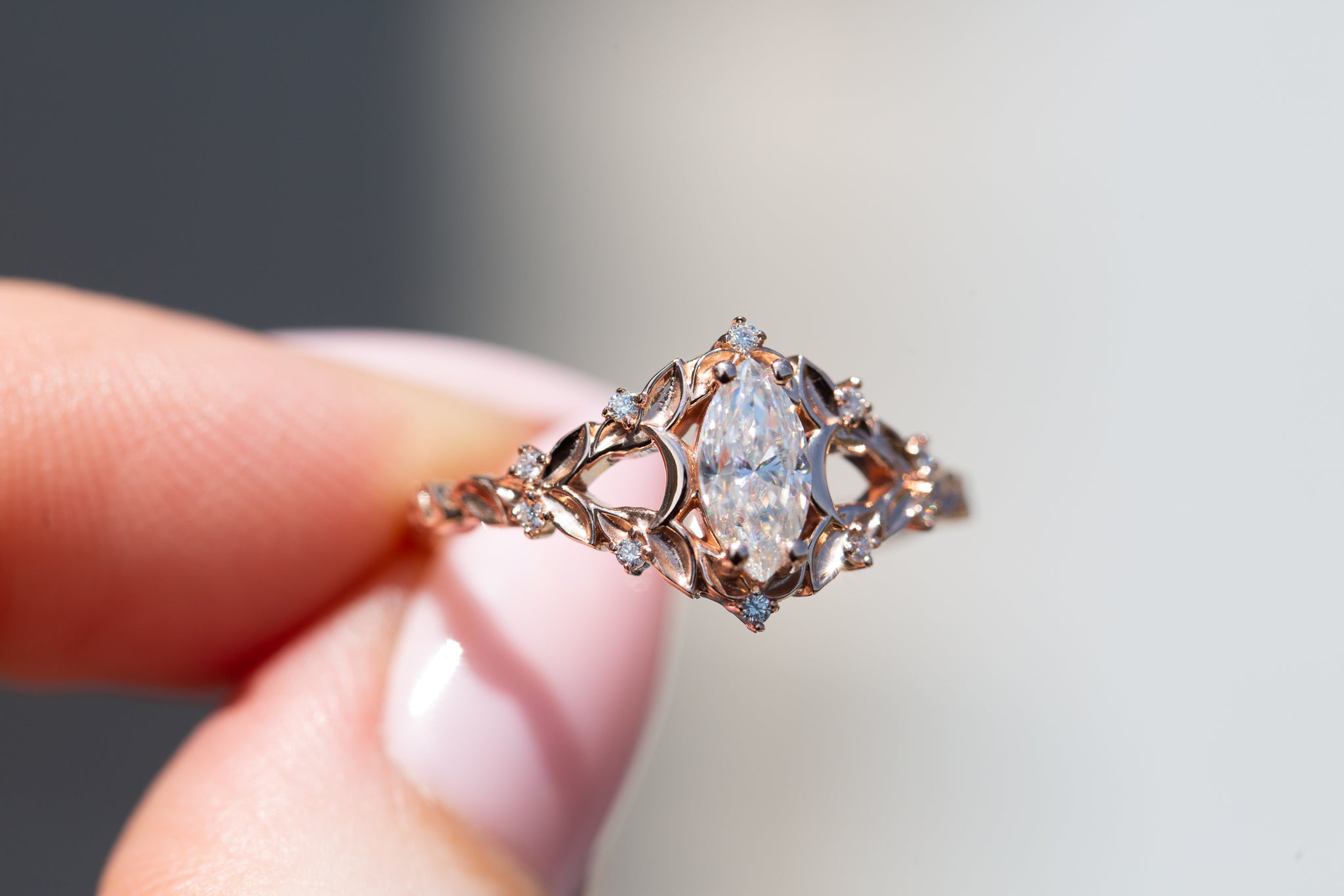 Briar Moon setting with 8x4mm marquise moissanite – Oore Jewelry