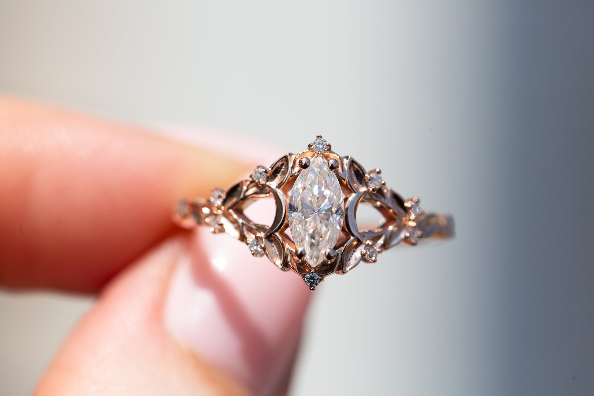 Briar moon setting with 8x4mm marquise moissanite – Oore Jewelry Briar moon setting with 8x4mm marquise moissanite – Oore Jewelry
