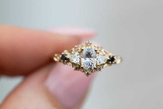 Load image into Gallery viewer, Briar rose five stone with moissanite and black diamonds
