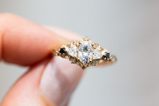 Load image into Gallery viewer, Briar rose five stone with moissanite and black diamonds
