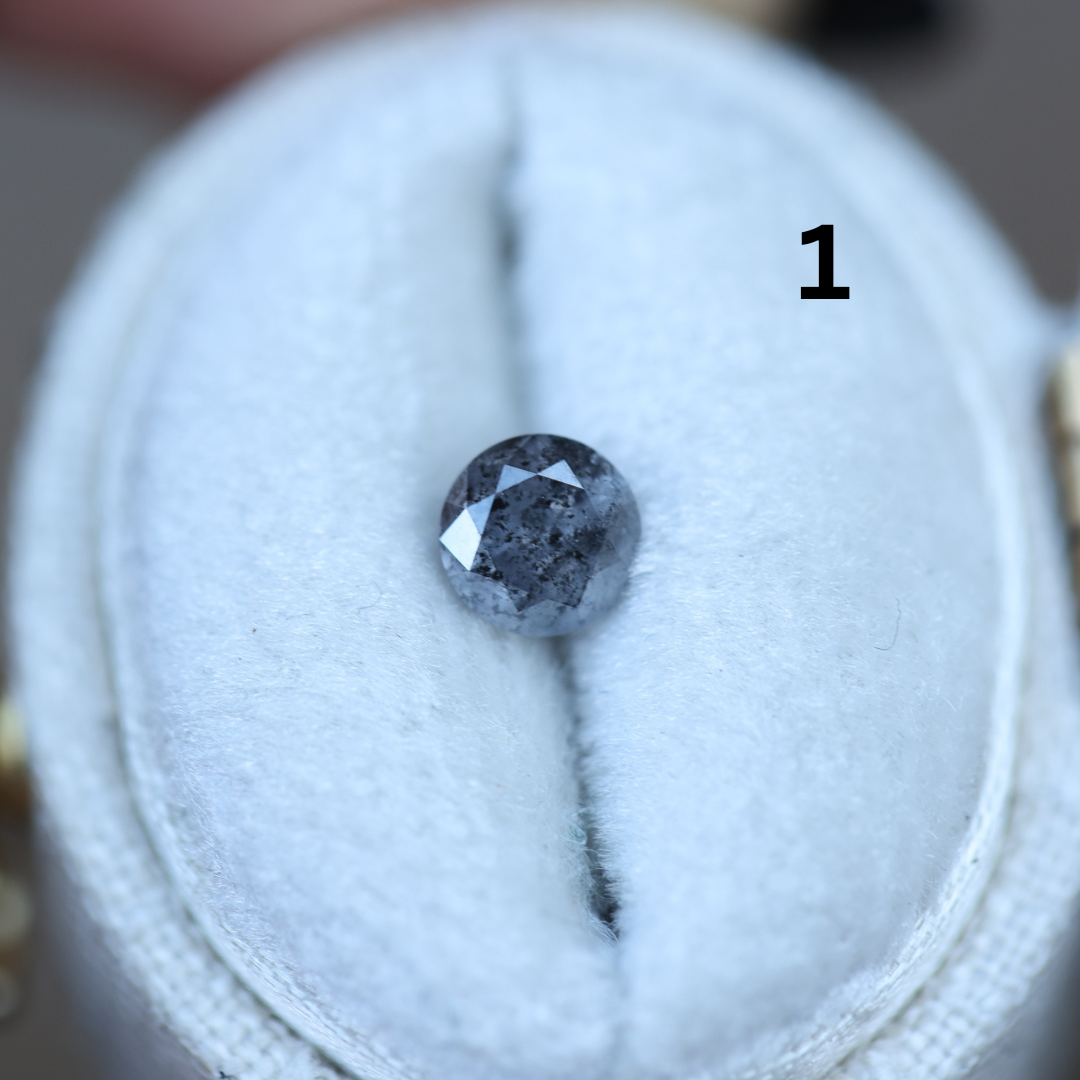 Load image into Gallery viewer, RESTOCKED! Briar rose three stone with round salt and pepper diamonds
