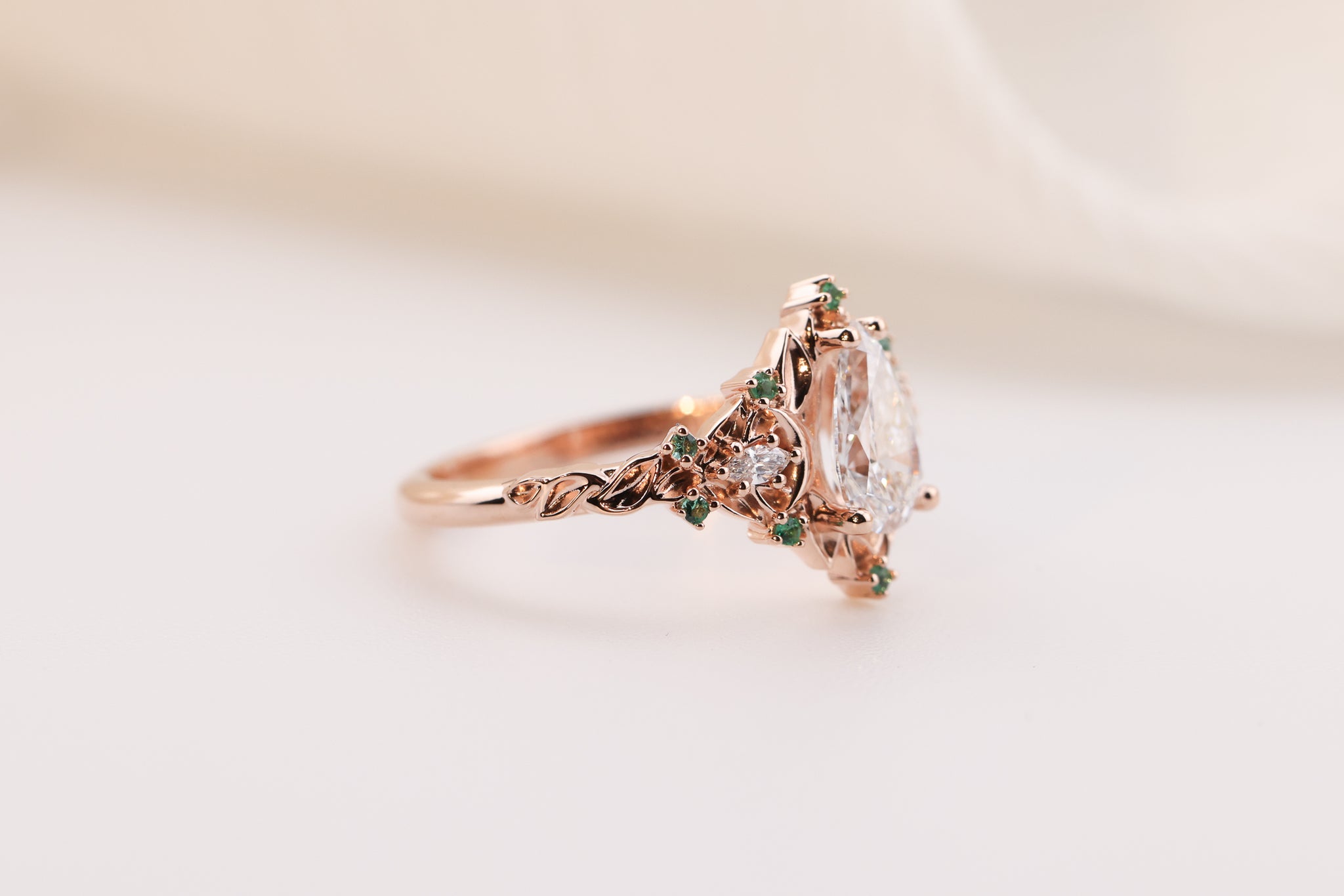 Customize your own Briar Moon Three Stone with 8x5mm pear center