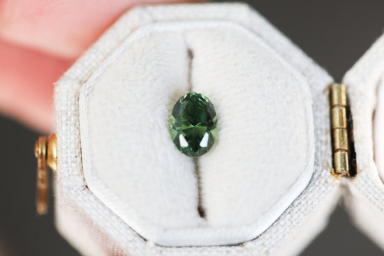 Load image into Gallery viewer, 1.29ct oval green sapphire, Regal Radiant cut by John Dyer

