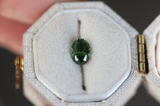 Load image into Gallery viewer, 1.29ct oval green sapphire, Regal Radiant cut by John Dyer
