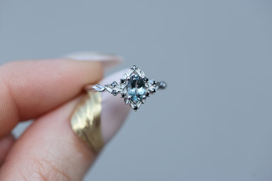 Ready to ship, size 6.75 14k white gold briar halo