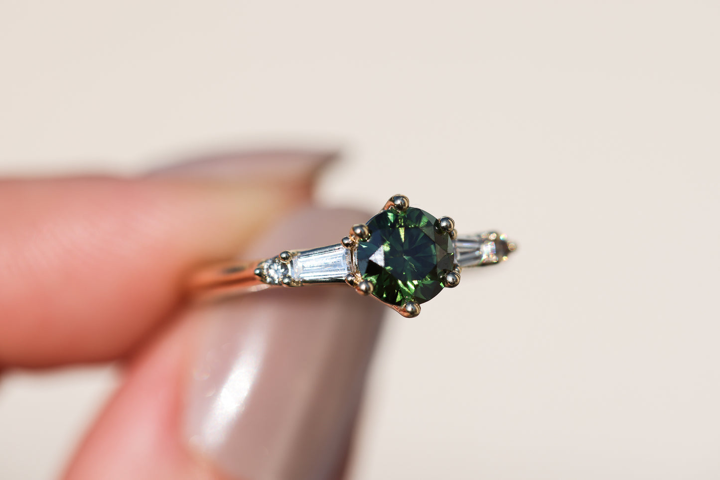 Load image into Gallery viewer, The Maeve setting with lab green diamond- READY TO SHIP

