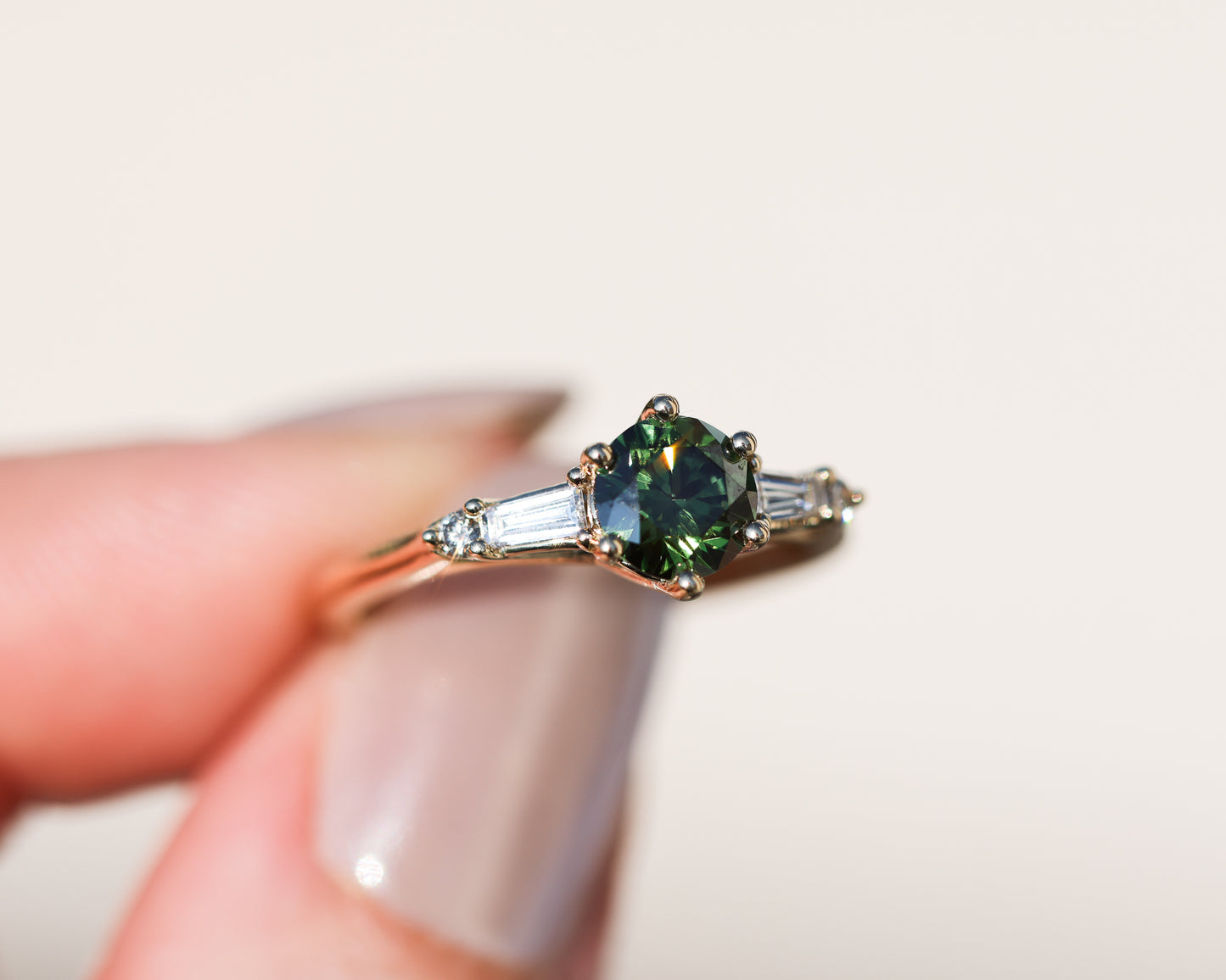 Load image into Gallery viewer, The Maeve setting with lab green diamond- READY TO SHIP
