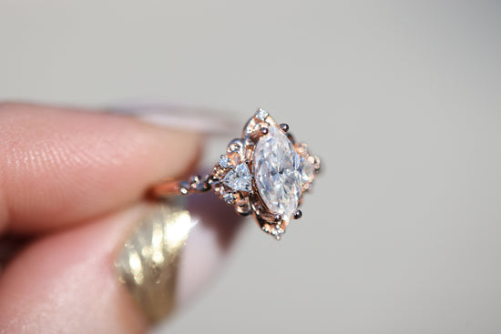 Ready to ship, Size 5 14k rose gold Aurora three stone