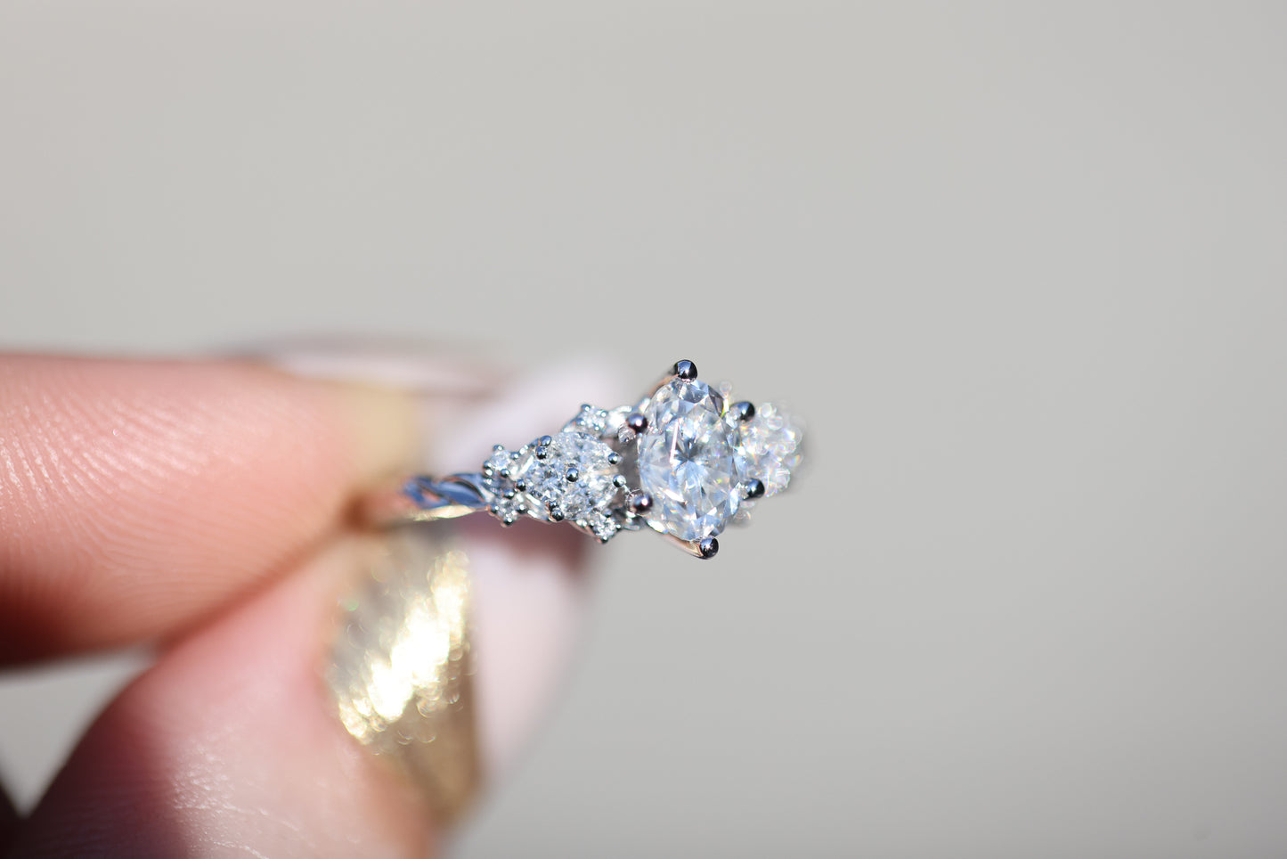 Ready to ship, size 7 14k white gold Enchanted garden with moissanite