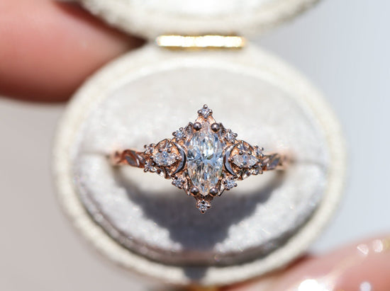 Briar moon three stone with marquise moissanite and lab diamonds