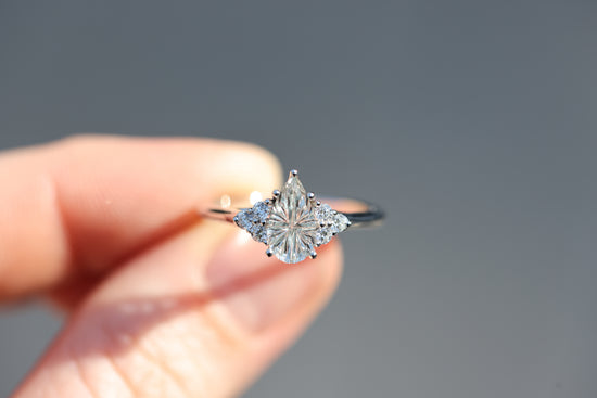 Ready to ship, Size 7 14k white Open work setting with pear starbrite sapphire