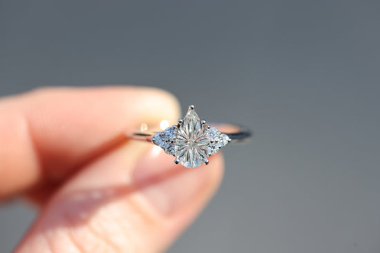 Ready to ship, Size 7 14k white Open work setting with pear starbrite sapphire