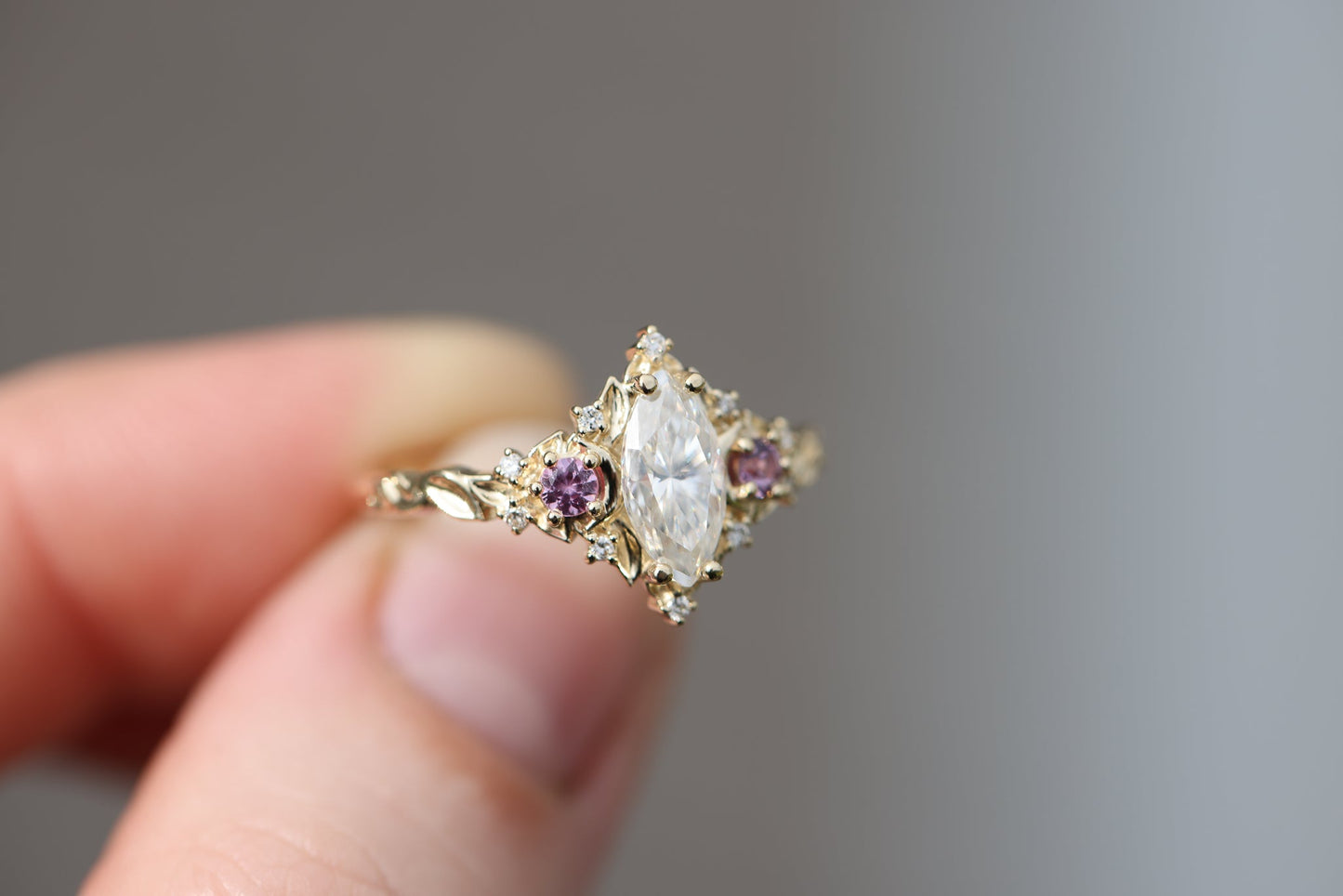 Load image into Gallery viewer, Customize your own Briar moon three stone with marquise center and round sides
