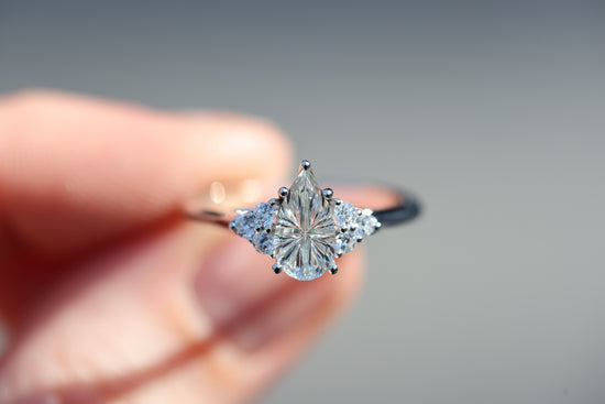 Ready to ship, Size 7 14k white Open work setting with pear starbrite sapphire