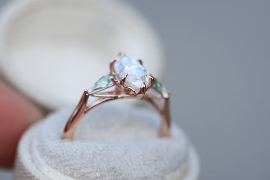 Artemis with marquise moissanite and lab green sapphire