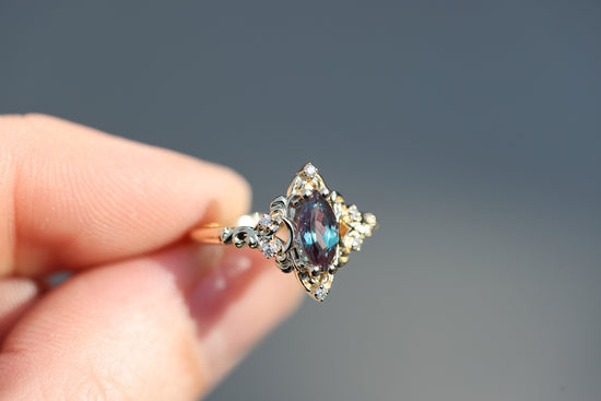 Ready to ship, Size 4.5 14k yellow Aurora moon with alexandrite