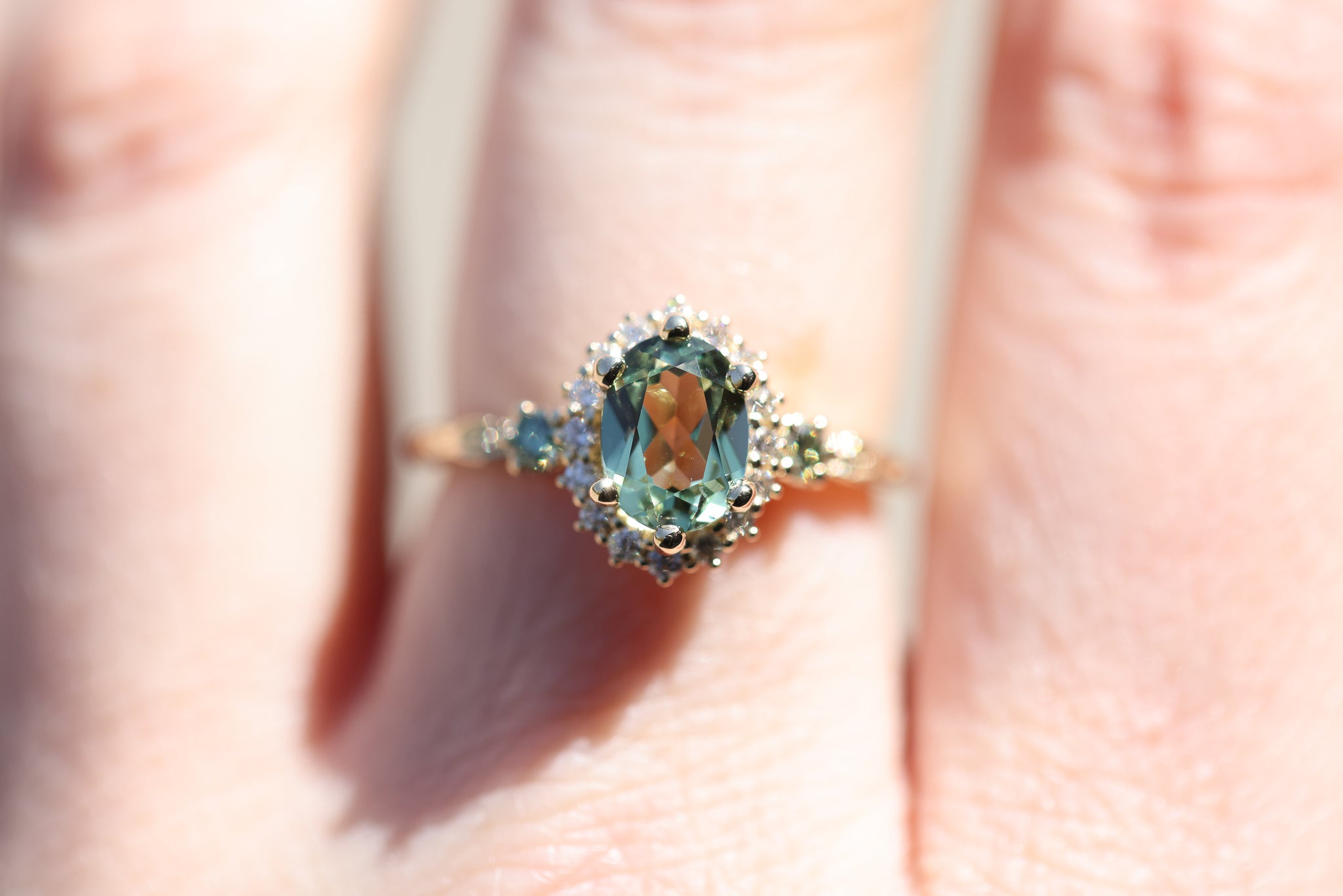 Ash setting with 8x6mm green lab sapphire – Oore Jewelry