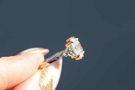 Ready to ship, Size 7 14k rose Athena setting with oval lab diamond and green sapphire