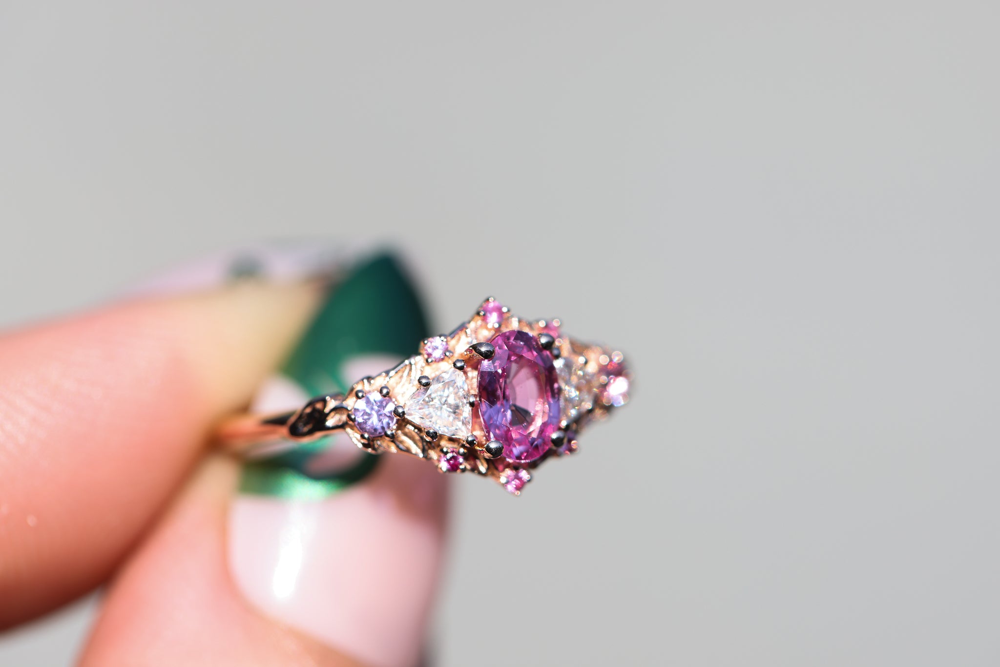 Briar Rose Five Stone setting with natural pink sapphire – Oore