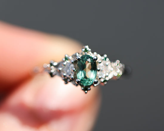 Tsavorite Green Garnet and Diamond Ring for Engagement or Everyday