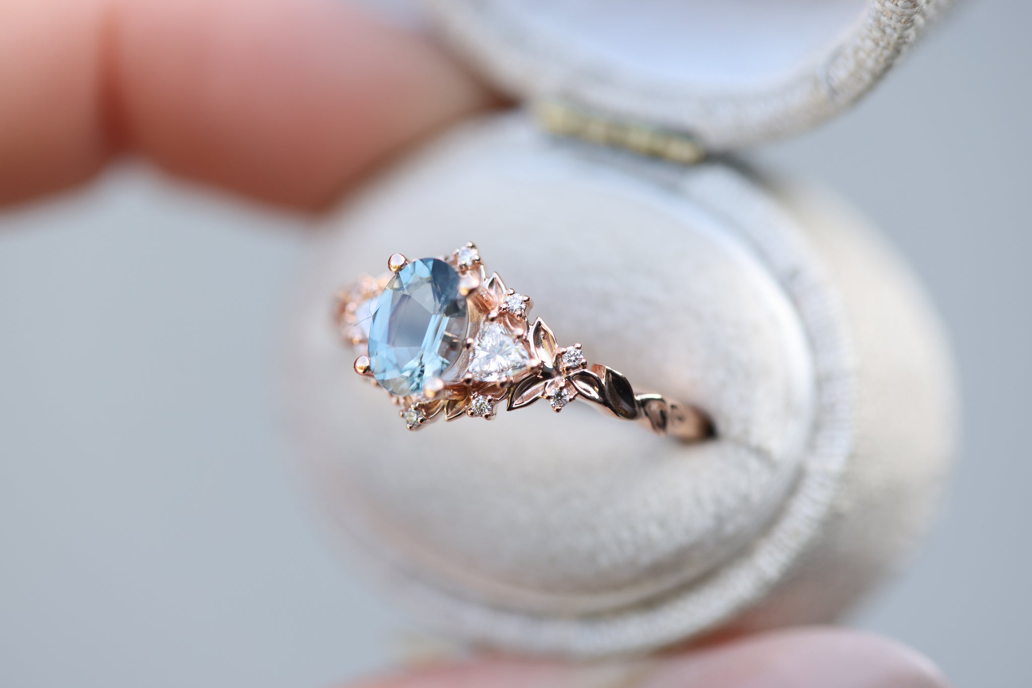 Briar Rose Three Stone with 7x5mm oval grey spinel center – Oore