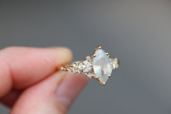 Ready to ship, Size 8 14k yellow Enchanted garden with opalescent marquise sapphire