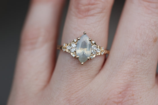 Ready to ship, Size 8 14k yellow Enchanted garden with opalescent marquise sapphire