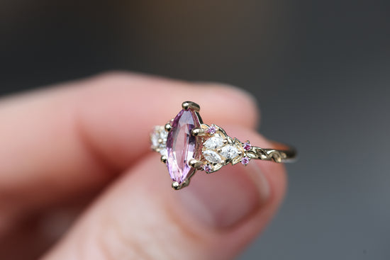 Ready to ship, Size 8 14k yellow enchanted garden with marquise pink sapphire