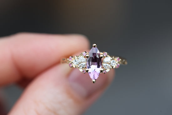 Ready to ship, Size 8 14k yellow enchanted garden with marquise pink sapphire