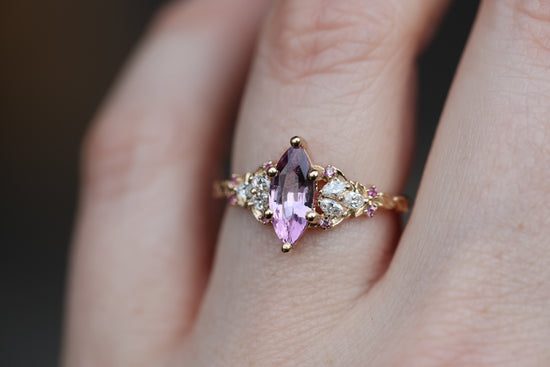 Ready to ship, Size 8 14k yellow enchanted garden with marquise pink sapphire