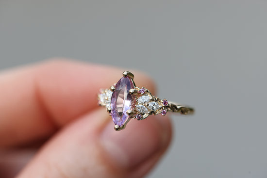 Ready to ship, Size 8 14k yellow enchanted garden with marquise pink sapphire