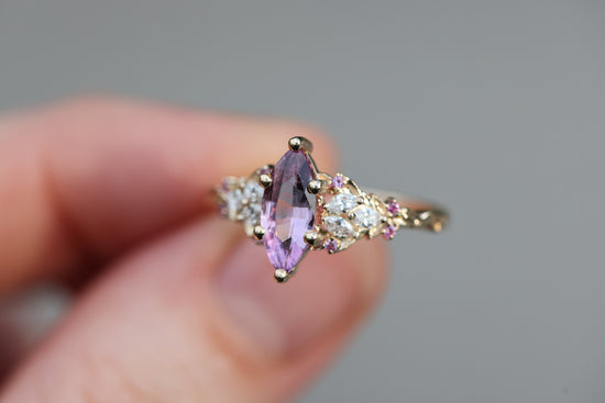 Ready to ship, Size 8 14k yellow enchanted garden with marquise pink sapphire