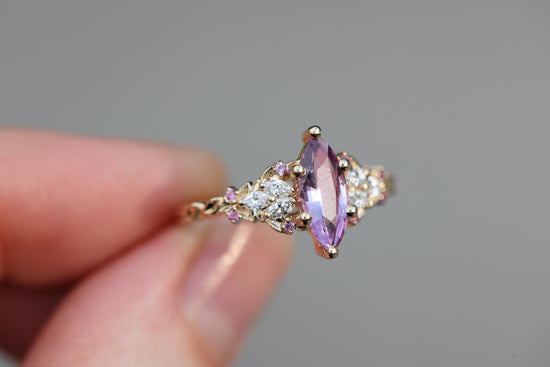 Ready to ship, Size 8 14k yellow enchanted garden with marquise pink sapphire