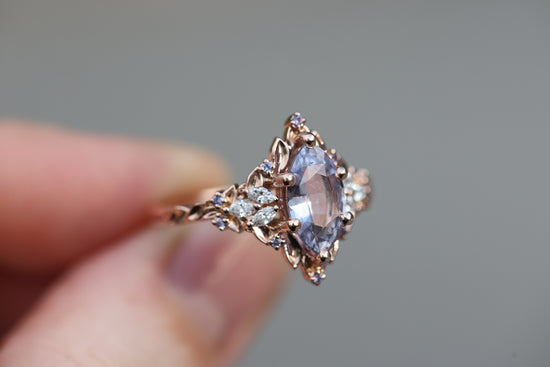 Ready to ship, Size 8 14k rose Starlight with lavender marquise sapphire