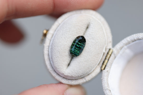 2.3ct blue green sapphire- deep concave cut by John Dyer