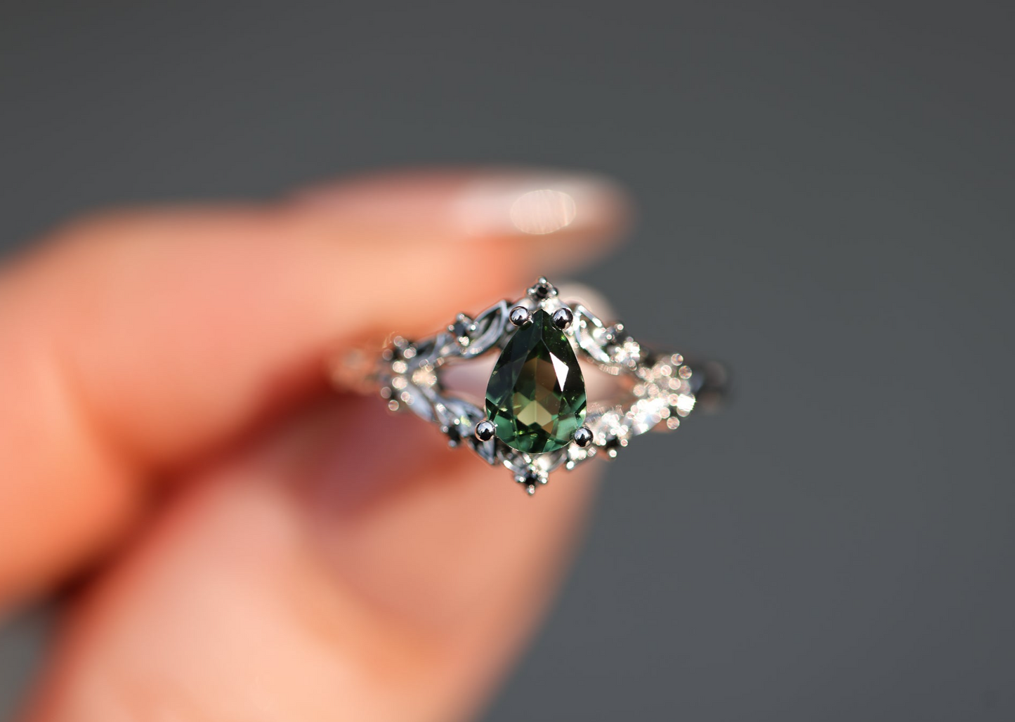 Briar Rose Solitaire with 7x5mm Pear Tourmaline