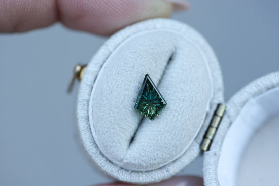 1.05 kite cut teal green sapphire, Starbrite cut by John Dyer