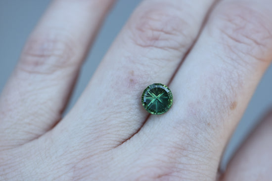 2.07ct round green teal sapphire, Starbrite cut by John Dyer