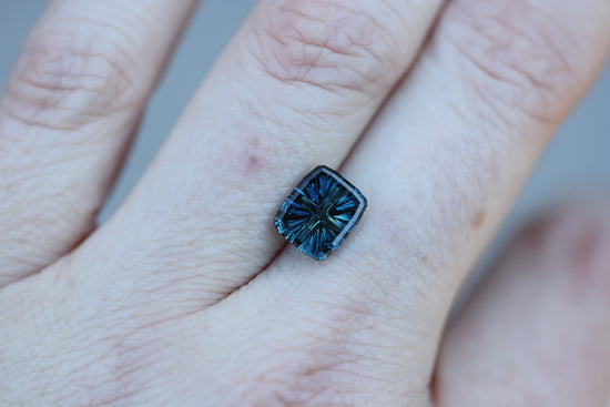 2.14ct cushion cut blue teal sapphire, Starbrite cut by John Dyer