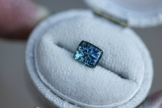 1.09ct rectangle blue green sapphire - Starbrite cut by John Dyer