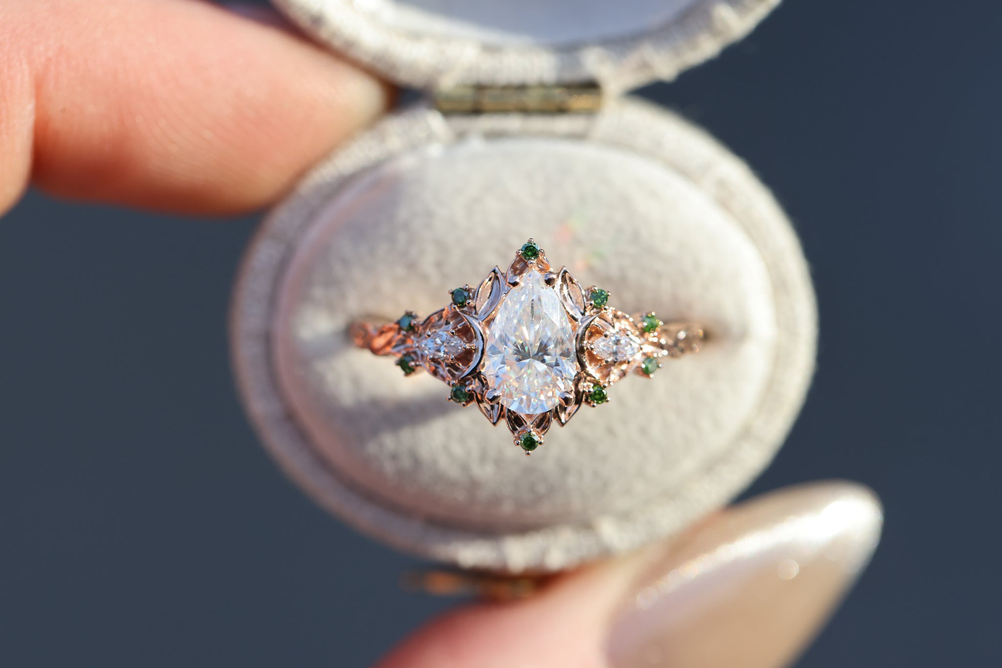 Customize your own Briar moon three stone with 8x5mm pear