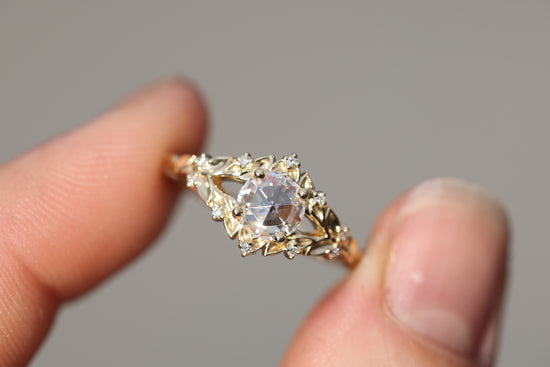 Briar rose solitaire with 6mm round rose cut moissanite