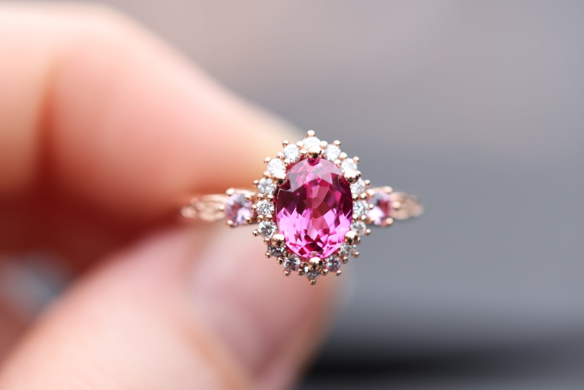 Ash setting with lab pink sapphire – Oore Jewelry