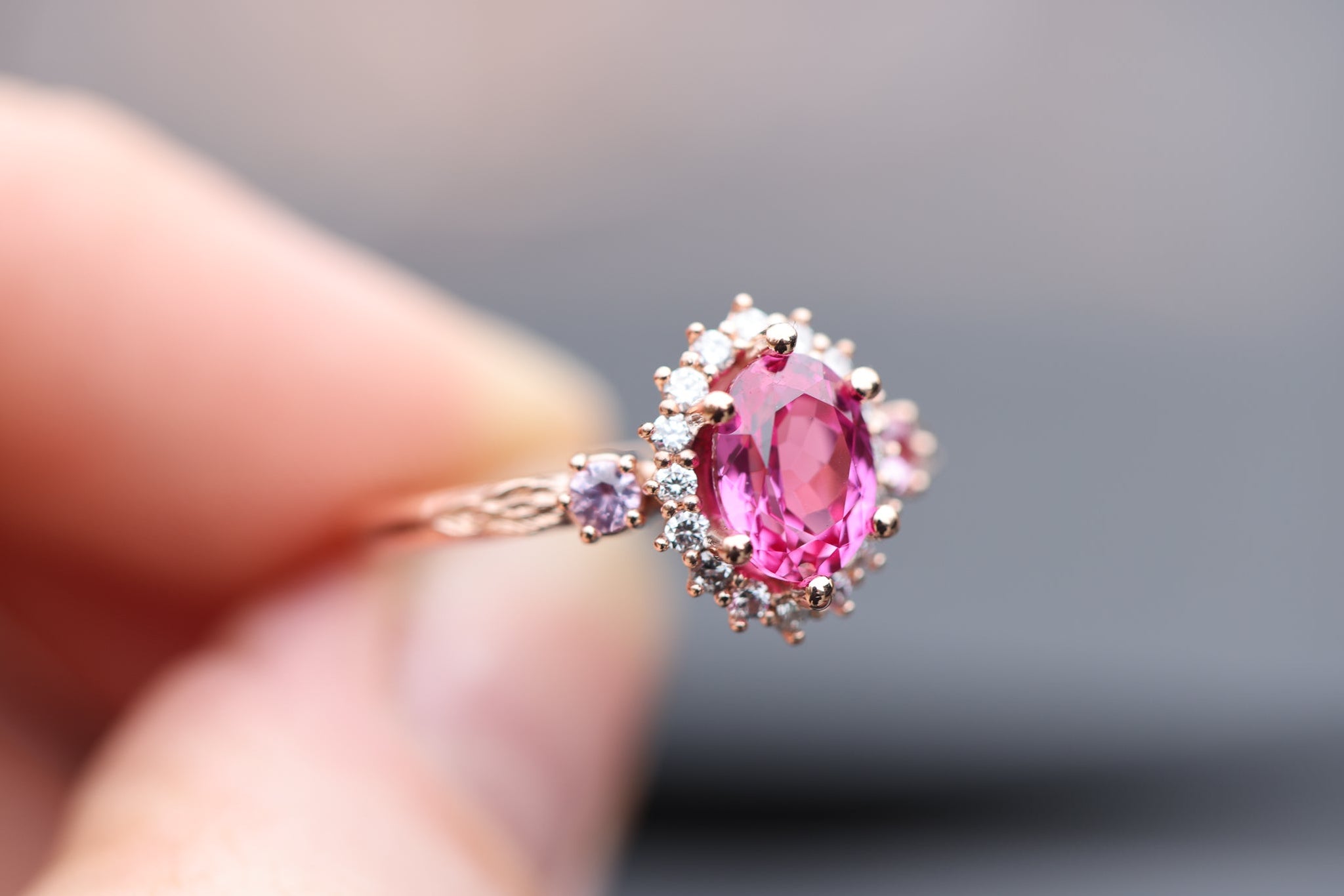 Ash setting with lab pink sapphire – Oore Jewelry