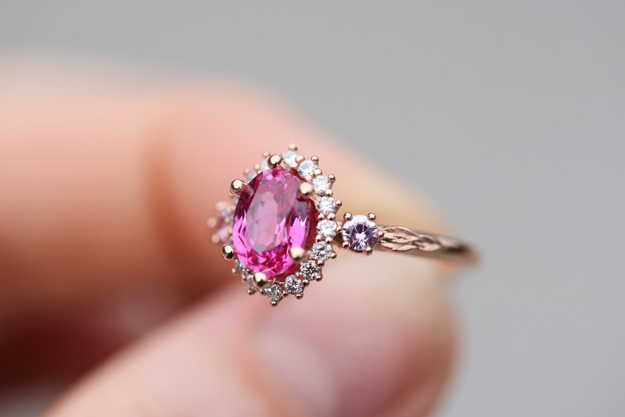 Ash setting with lab pink sapphire – Oore Jewelry