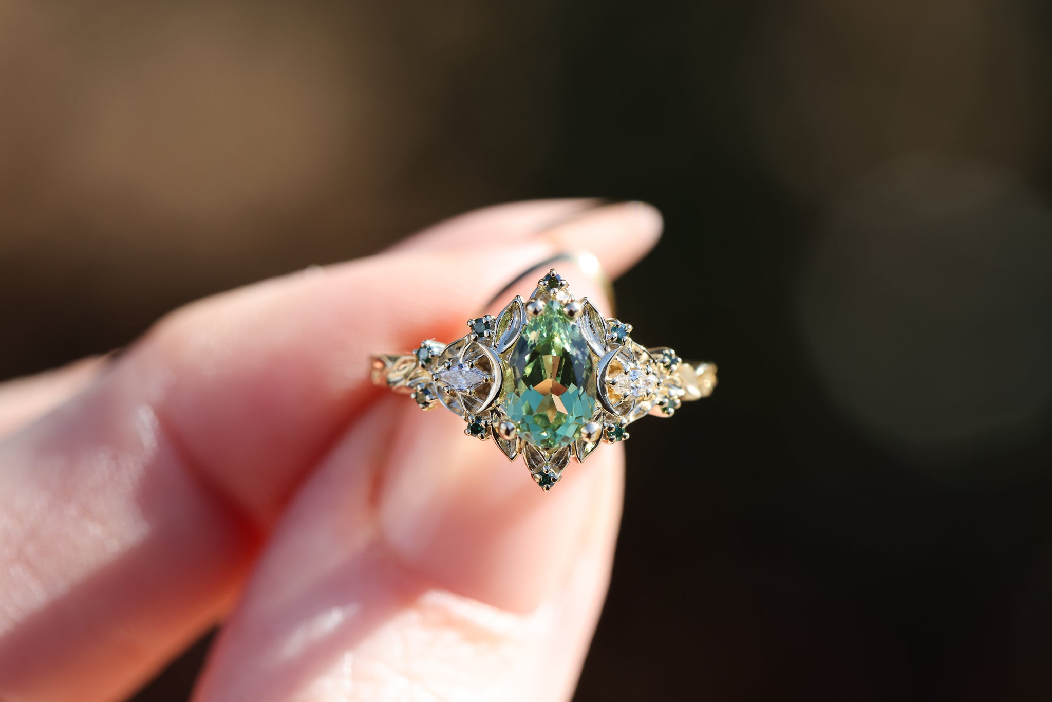 Customize your own Briar Moon Three Stone with 8x5mm pear center