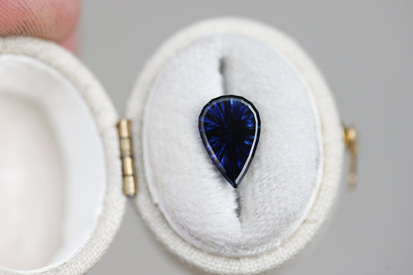 1.71ct pear deep dark blue sapphire - Starbrite cut by John Dyer