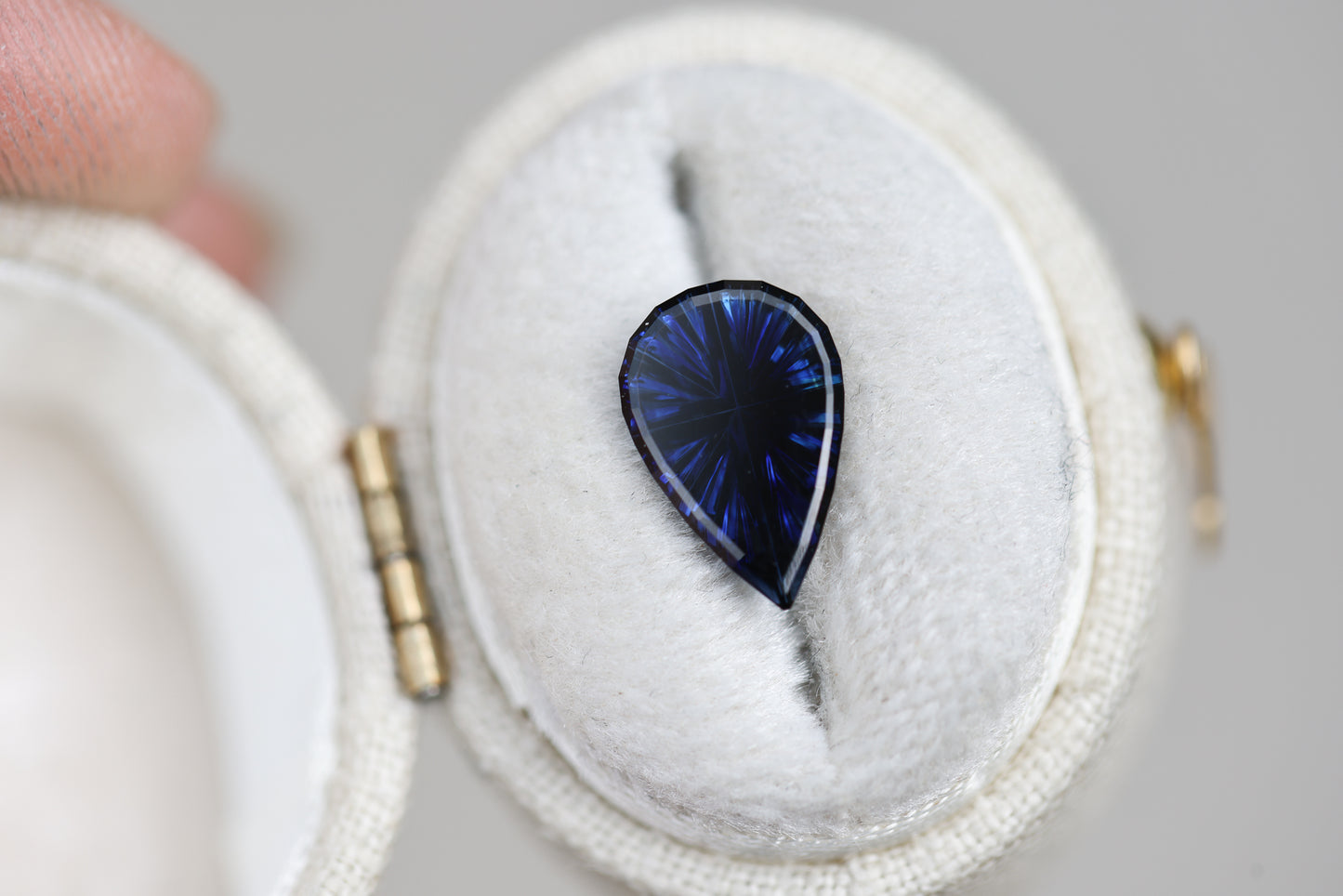 1.71ct pear deep dark blue sapphire - Starbrite cut by John Dyer