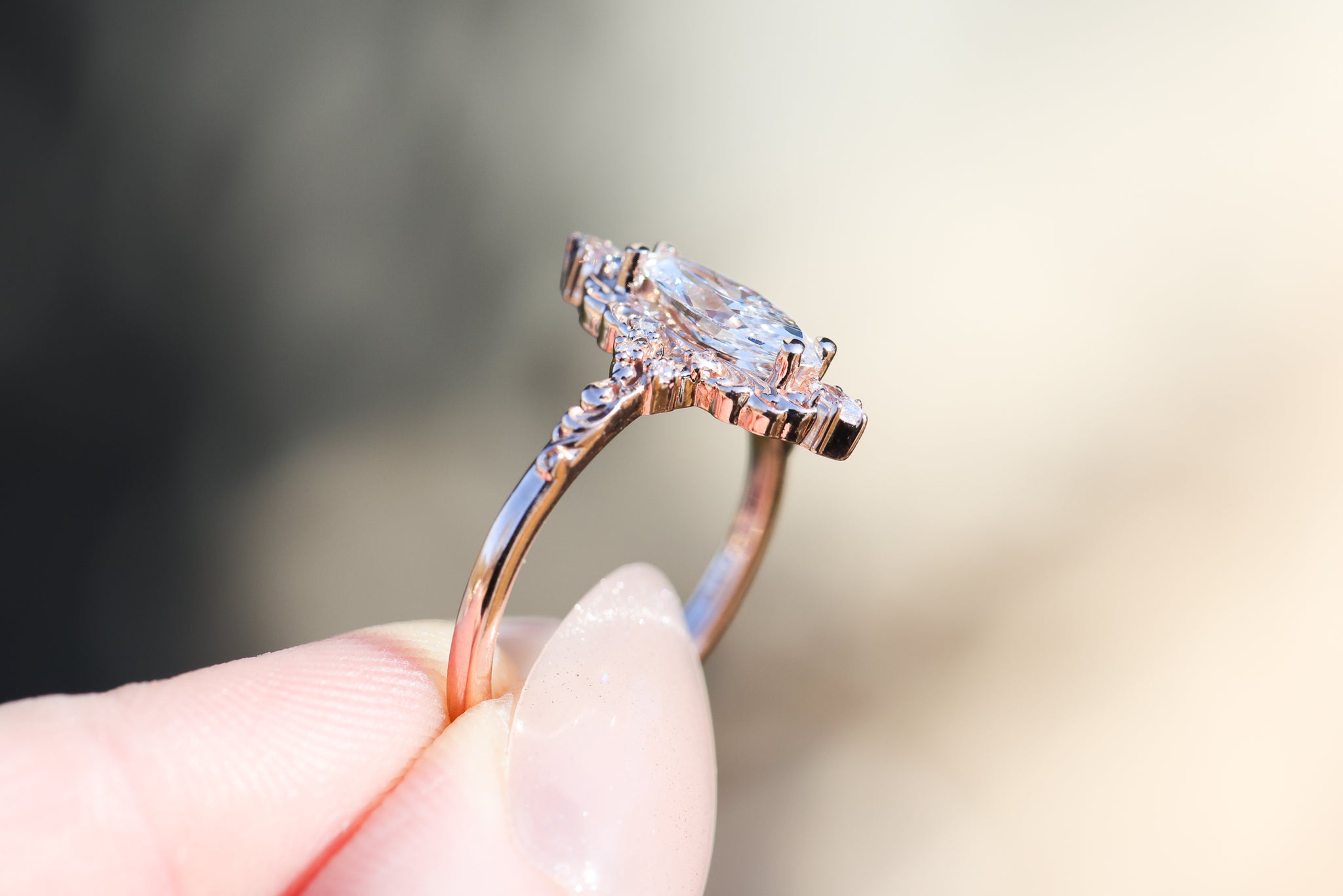 Aurora halo with 10x5mm marquise lab diamond – Oore Jewelry